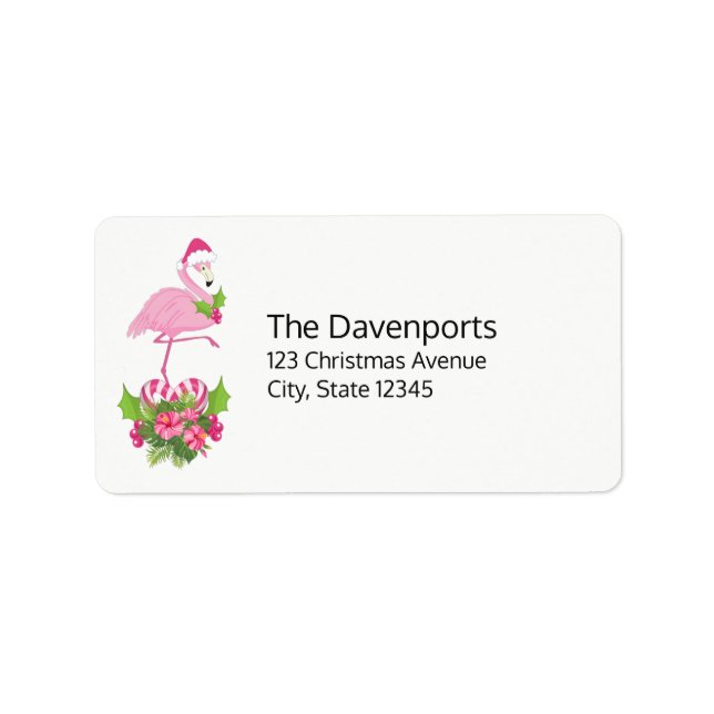 Pink Flamingo in Weihnachtsmannmütze Whimsisches W Adressaufkleber (Vorne)