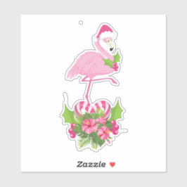 Pink Flamingo in Weihnachtsmannmütze Whimsisches W Aufkleber
