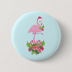 Pink Flamingo in Weihnachtsmannmütze Whimsisches W Button