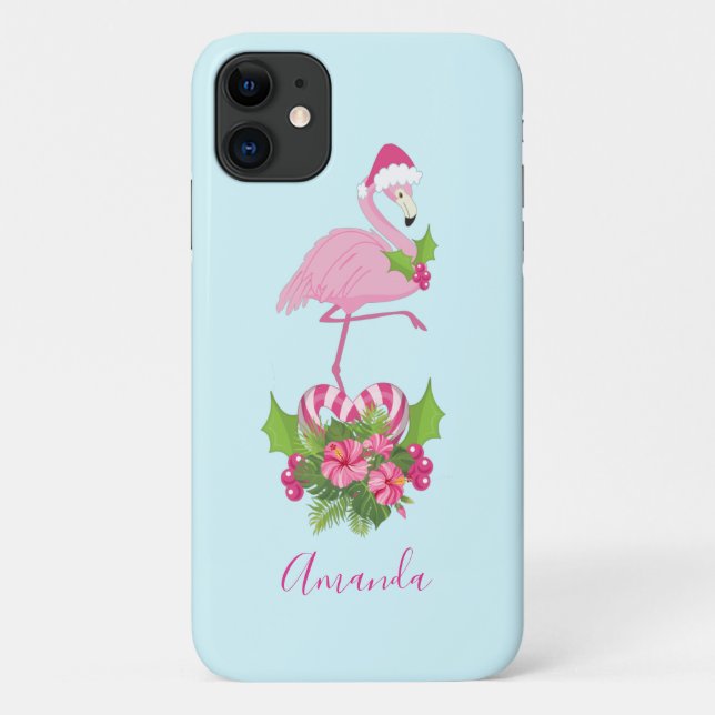 Pink Flamingo in Weihnachtsmannmütze Whimsisches W Case-Mate iPhone Hülle (Rückseite)