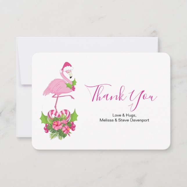 Pink Flamingo in Weihnachtsmannmütze Whimsisches W Dankeskarte (Vorderseite)