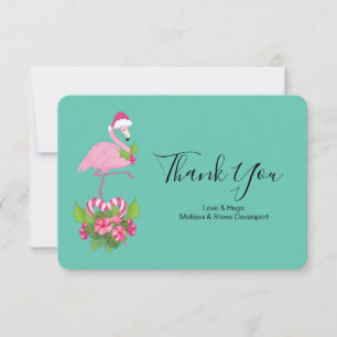 Pink Flamingo in Weihnachtsmannmütze Whimsisches W Dankeskarte