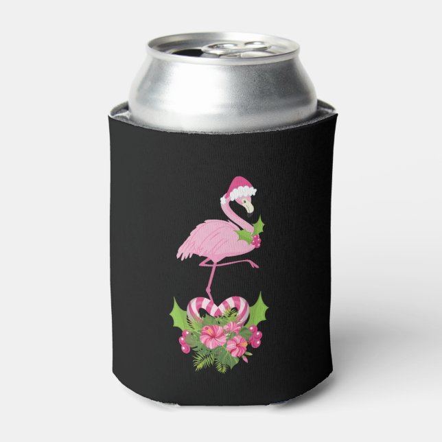 Pink Flamingo in Weihnachtsmannmütze Whimsisches W Dosenkühler (Kanne Vorderseite)
