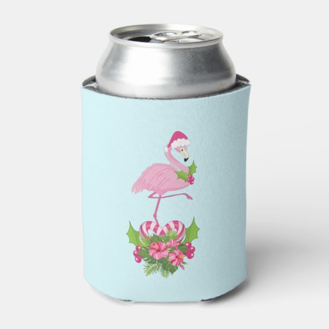 Pink Flamingo in Weihnachtsmannmütze Whimsisches W Dosenkühler (Kanne Vorderseite)