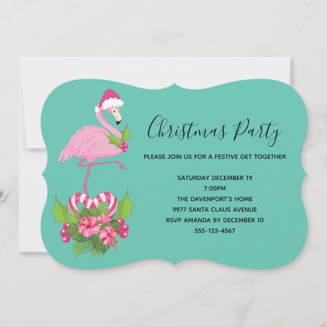 Pink Flamingo in Weihnachtsmannmütze Whimsisches W Einladung (Vorderseite)