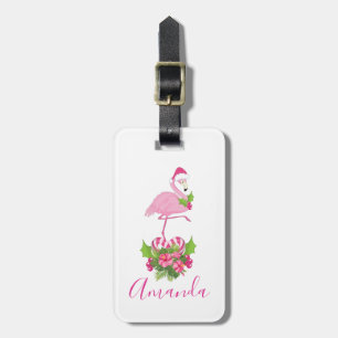 Pink Flamingo in Weihnachtsmannmütze Whimsisches W Gepäckanhänger