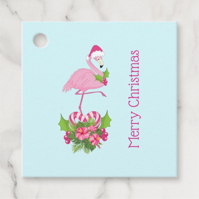 Pink Flamingo in Weihnachtsmannmütze Whimsisches W Geschenkanhänger (Vorderseite)