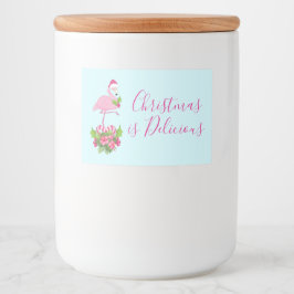 Pink Flamingo in Weihnachtsmannmütze Whimsisches W Lebensmitteletikett