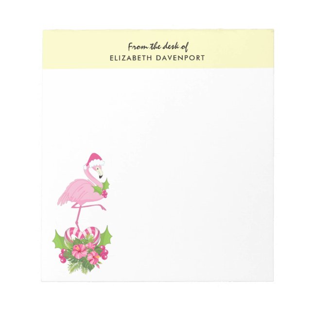 Pink Flamingo in Weihnachtsmannmütze Whimsisches W Notizblock (Vorderseite)