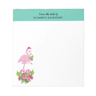 Pink Flamingo in Weihnachtsmannmütze Whimsisches W Notizblock