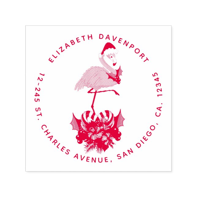 Pink Flamingo in Weihnachtsmannmütze Whimsisches W Permastempel (Design)