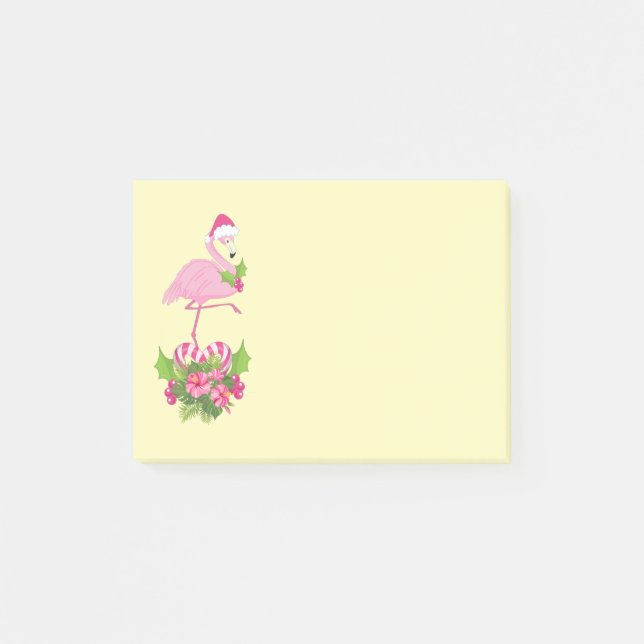Pink Flamingo in Weihnachtsmannmütze Whimsisches W Post-it Klebezettel (Vorderseite)