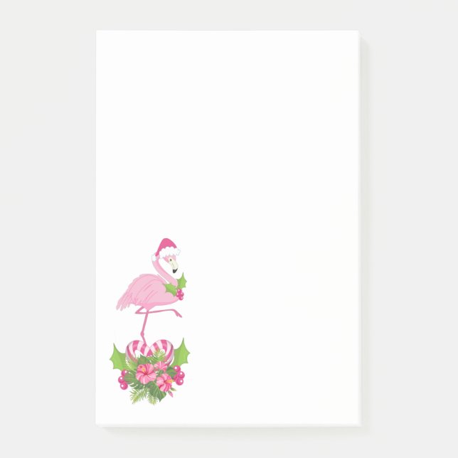 Pink Flamingo in Weihnachtsmannmütze Whimsisches W Post-it Klebezettel (Vorderseite)