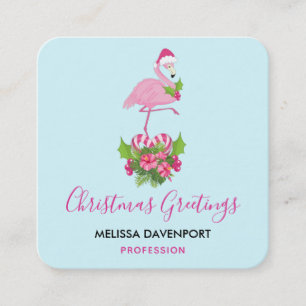 Pink Flamingo in Weihnachtsmannmütze Whimsisches W Quadratische Visitenkarte