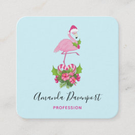 Pink Flamingo in Weihnachtsmannmütze Whimsisches W Quadratische Visitenkarte