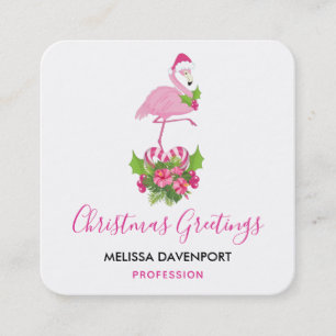 Pink Flamingo in Weihnachtsmannmütze Whimsisches W Quadratische Visitenkarte