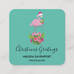 Pink Flamingo in Weihnachtsmannmütze Whimsisches W Quadratische Visitenkarte