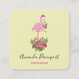 Pink Flamingo in Weihnachtsmannmütze Whimsisches W Quadratische Visitenkarte