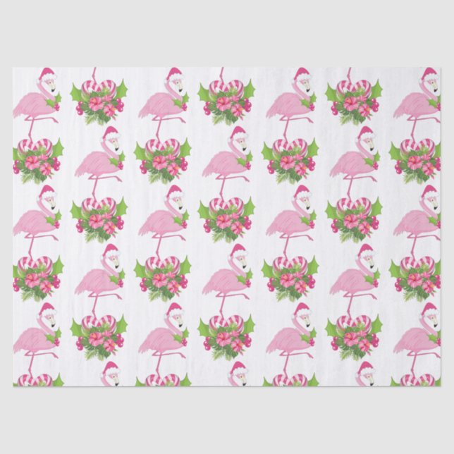 Pink Flamingo in Weihnachtsmannmütze Whimsisches W Seidenpapier (Vorderseite)