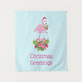 Pink Flamingo in Weihnachtsmannmütze Whimsisches W Wandteppich