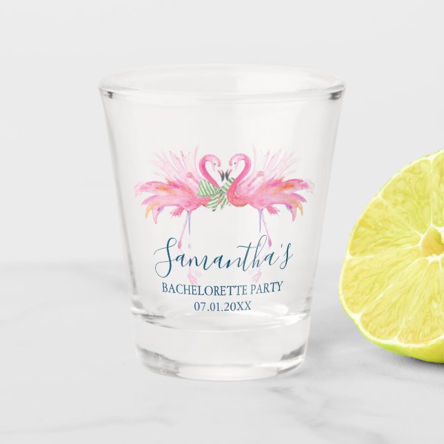 Pink Flamingo Junggeselinnen-Abschied Geschenk Ide Schnapsglas (Vorderseite)