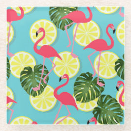 Pink Flamingo Lemon Slice Tropisches Leaf Glasuntersetzer