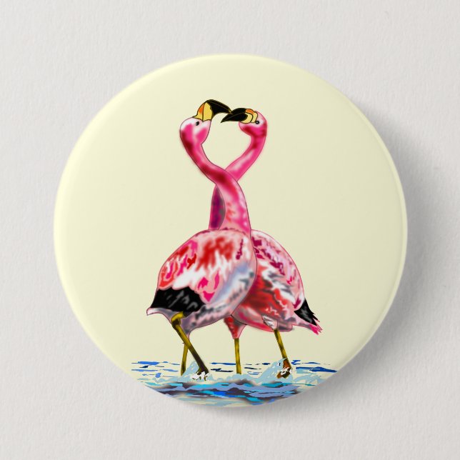 Pink Flamingo Liebe Button Painting (Vorderseite)