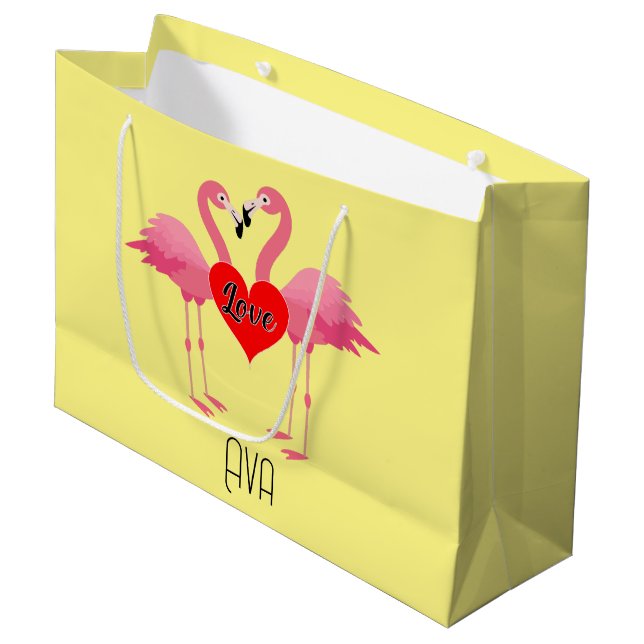 Pink Flamingo Liebe Design - Geschenktasche - Groß Große Geschenktüte (Vorderseite Schrägansicht)