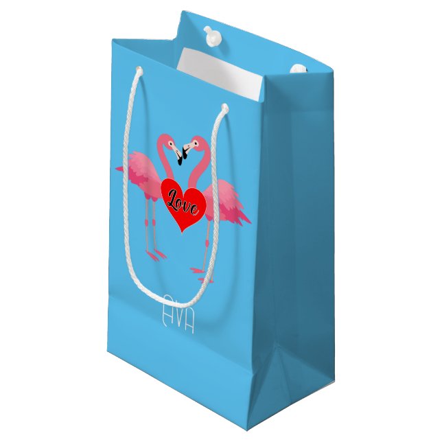 Pink Flamingo Liebe Design - Geschenktasche - Klei Kleine Geschenktüte (Vorderseite Schrägansicht)