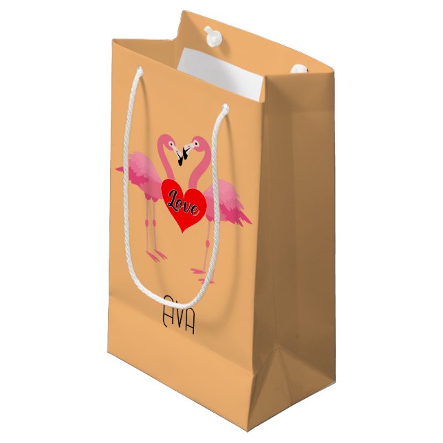 Pink Flamingo Liebe Design - Geschenktasche - Klei Kleine Geschenktüte (Vorderseite Schrägansicht)