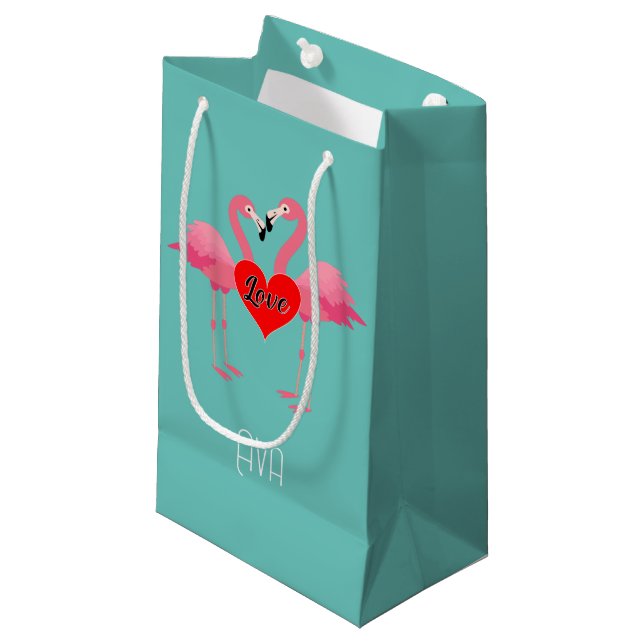 Pink Flamingo Liebe Design - Geschenktasche - Klei Kleine Geschenktüte (Vorderseite Schrägansicht)