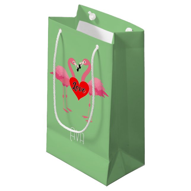 Pink Flamingo Liebe Design - Geschenktasche - Klei Kleine Geschenktüte (Vorderseite Schrägansicht)