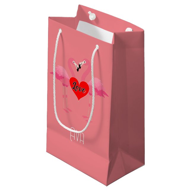 Pink Flamingo Liebe Design - Geschenktasche - Klei Kleine Geschenktüte (Vorderseite Schrägansicht)