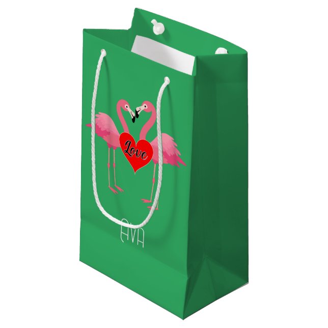 Pink Flamingo Liebe Design - Geschenktasche - Klei Kleine Geschenktüte (Vorderseite Schrägansicht)
