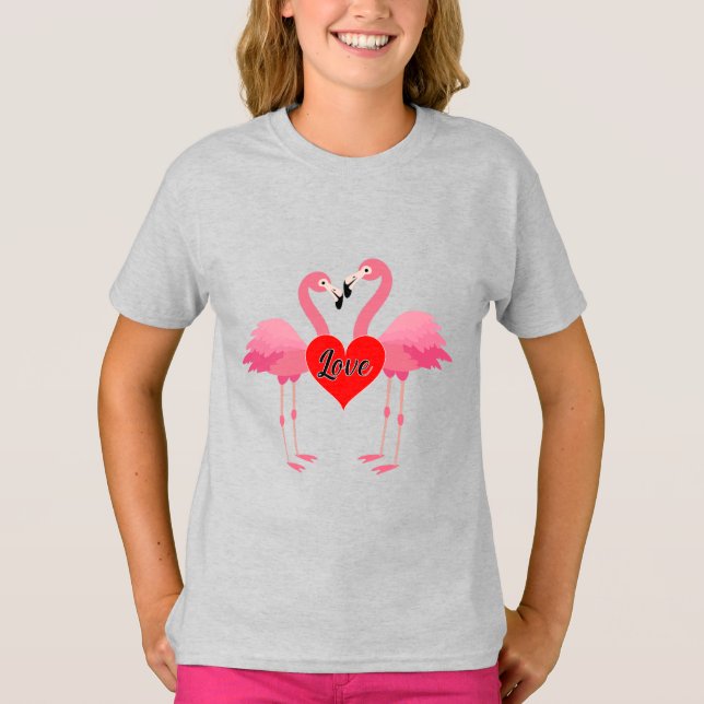 Pink Flamingo Liebe Design - Girls' Basic T - Shir T-Shirt (Vorderseite)