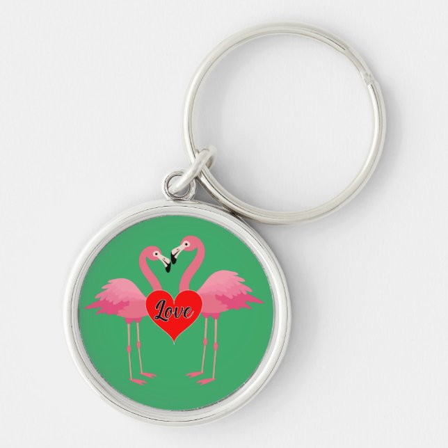 Pink Flamingo Liebe Design - Premium Round Schlüss Schlüsselanhänger (Vorne)