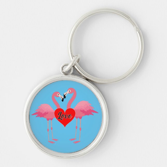 Pink Flamingo Liebe Design - Premium Round Schlüss Schlüsselanhänger (Vorne)