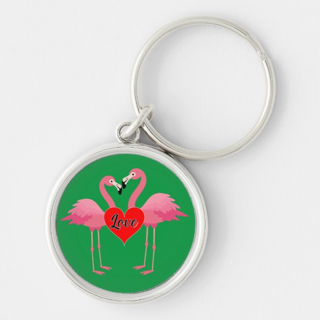 Pink Flamingo Liebe Design - Premium Round Schlüss Schlüsselanhänger (Vorne)