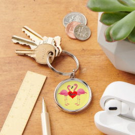 Pink Flamingo Liebe Design - Premium Round Schlüss Schlüsselanhänger