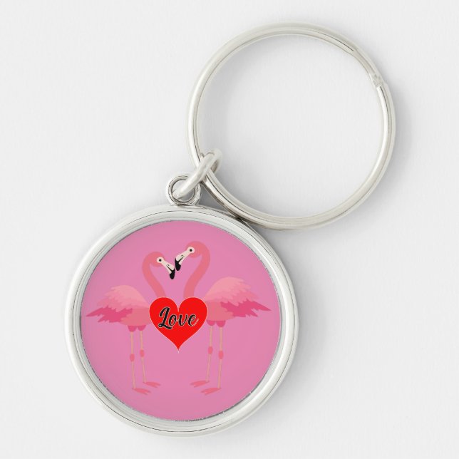 Pink Flamingo Liebe Design - Premium Round Schlüss Schlüsselanhänger (Vorne)