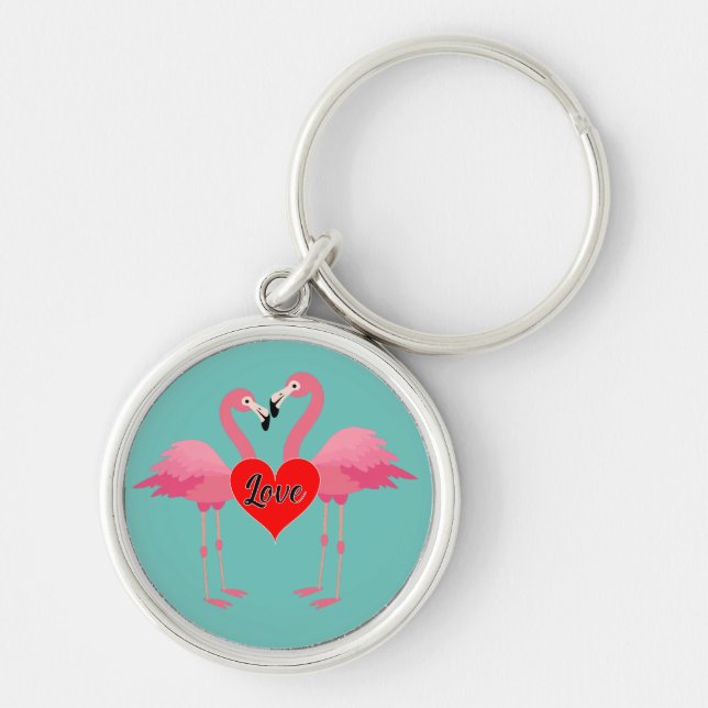 Pink Flamingo Liebe Design - Premium Round Schlüss Schlüsselanhänger (Vorne)
