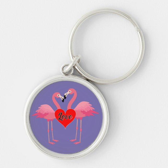 Pink Flamingo Liebe Design - Premium Round Schlüss Schlüsselanhänger (Vorne)