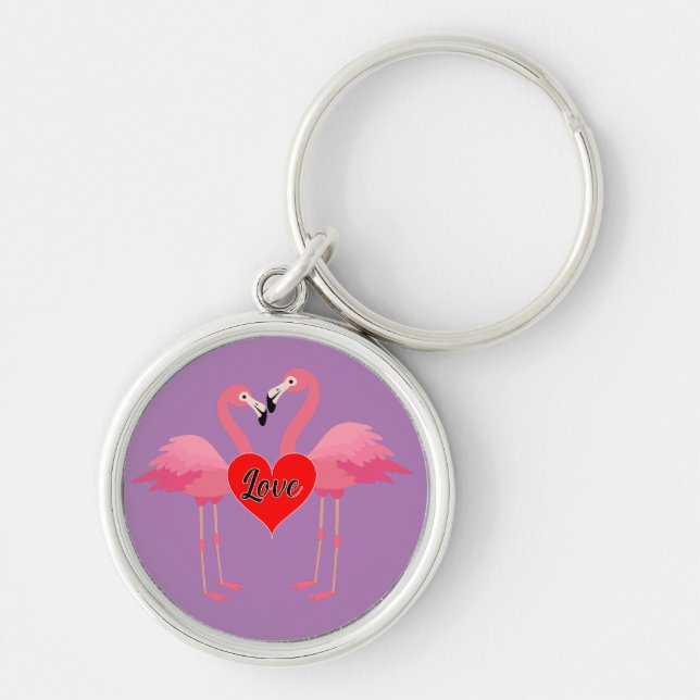 Pink Flamingo Liebe Design - Premium Round Schlüss Schlüsselanhänger (Vorne)