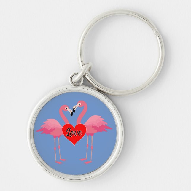 Pink Flamingo Liebe Design - Premium Round Schlüss Schlüsselanhänger (Vorne)