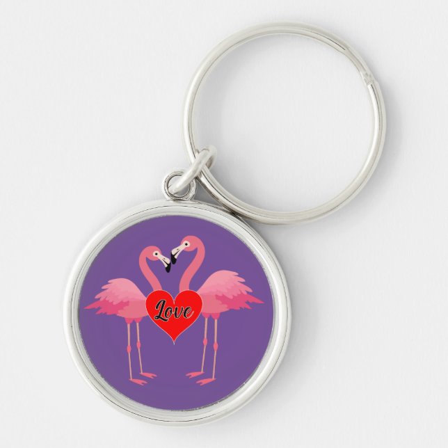 Pink Flamingo Liebe Design - Premium Round Schlüss Schlüsselanhänger (Vorne)