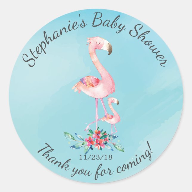 Pink Flamingo Mama Baby Dusche Gefallen Sticker (Vorderseite)