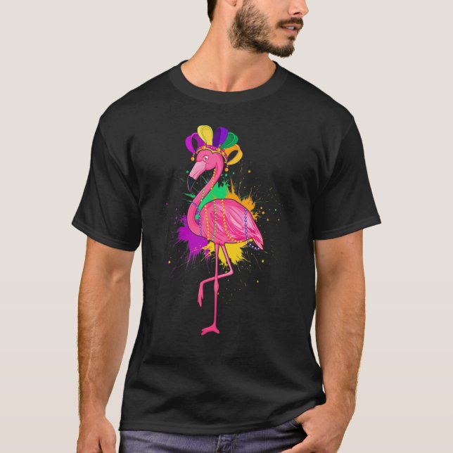 Pink Flamingo Mardi Gras Niedlicher Tiere Carnival T-Shirt (Vorderseite)