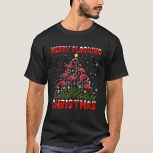 Pink Flamingo Merry Flocking Weihnachtsbaumleuchte T-Shirt