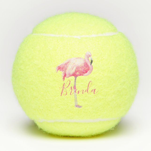 Pink Flamingo Mit Monogramm Tennisbälle (Vorderseite)