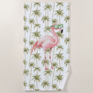 Pink Flamingo mit Sonnenbrille Palmen Bäume Strandtuch